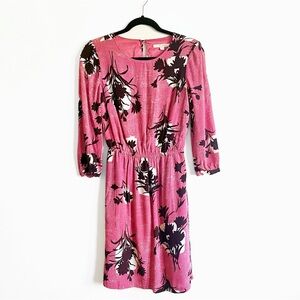 Boden Jodie Floral Pink Elastic Waist Dress 3/4 Sleeves